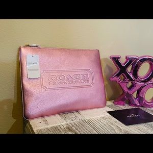 NWT Coach large tech pouch zip metallic pink